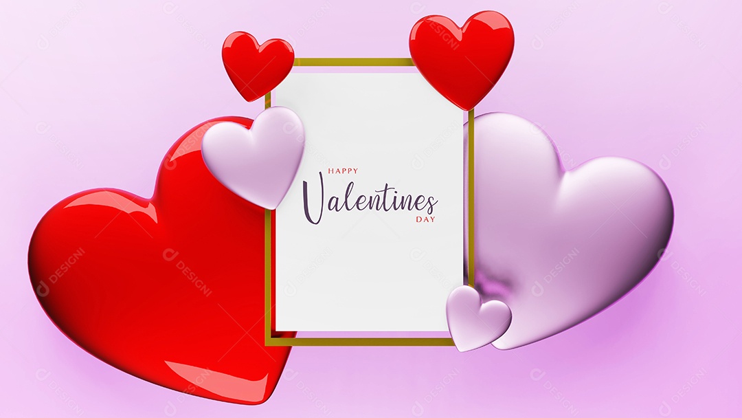 Dia dos namorados com corações vermelhos e rosa, conceito de dia dos namorados, renderização em 3D