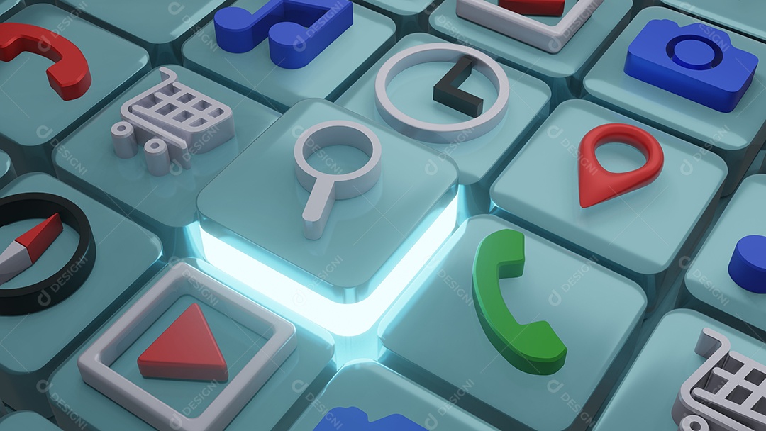 ícone de pesquisa na forma quadrada, renderização em 3d