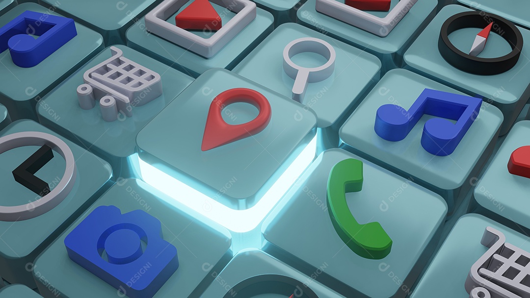 ícone de pino na forma quadrada, renderização em 3d