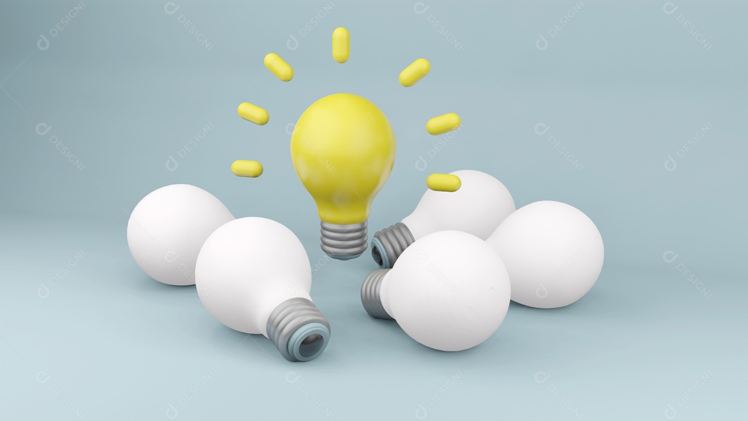 Conceito moderno de ideia de lâmpada brilhante, renderização em 3d