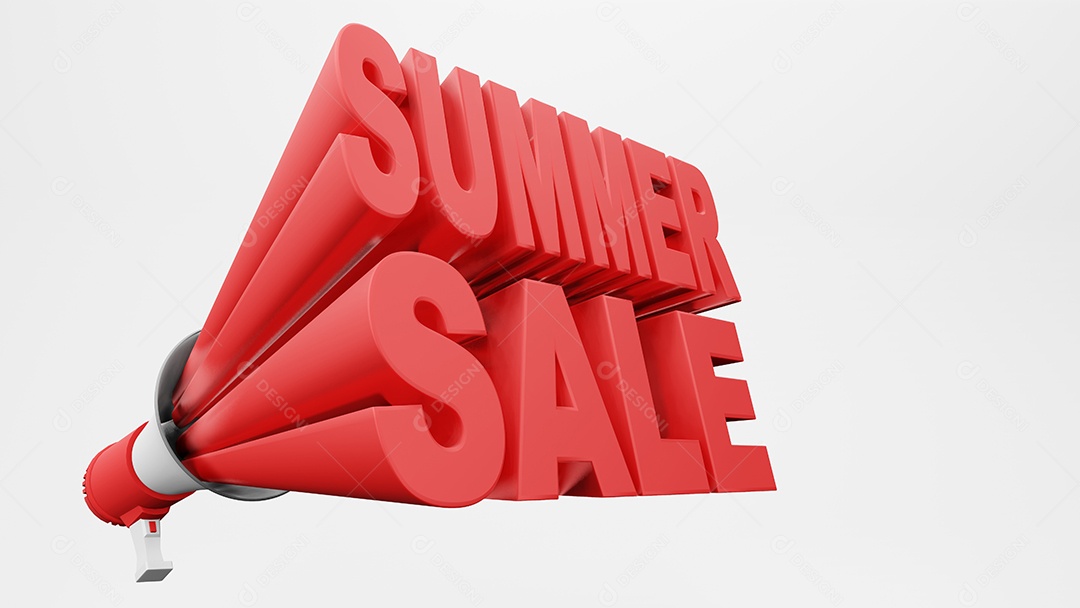 renderização em 3d de megafone com renderização em 3d de venda de verão