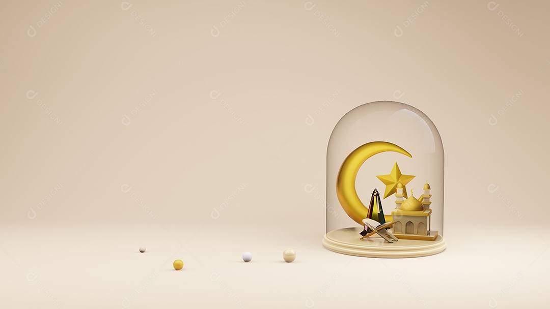 Alcorão ou Alcorão e Mesquita Islâmica na cúpula de vidro, ilustração 3D