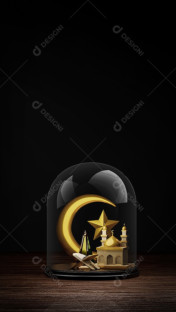 Alcorão ou Alcorão e Mesquita Islâmica na cúpula de vidro, ilustração 3D