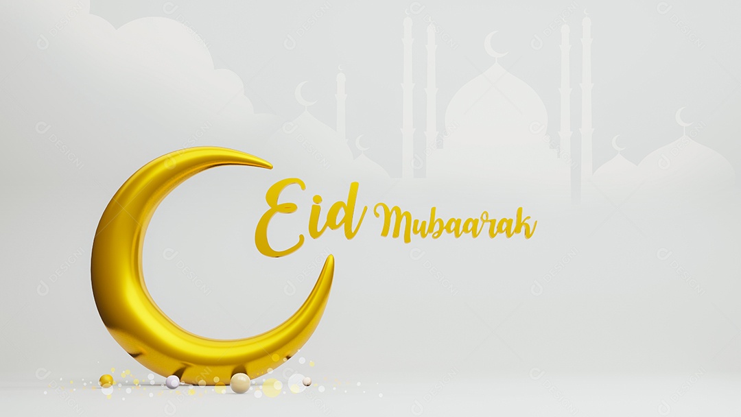 Símbolo da lua crescente do Islã com Ramadan Kareem, renderização em 3d