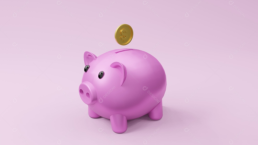 cofrinho rosa renderização em 3d