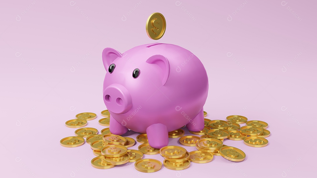 cofrinho rosa renderização em 3d