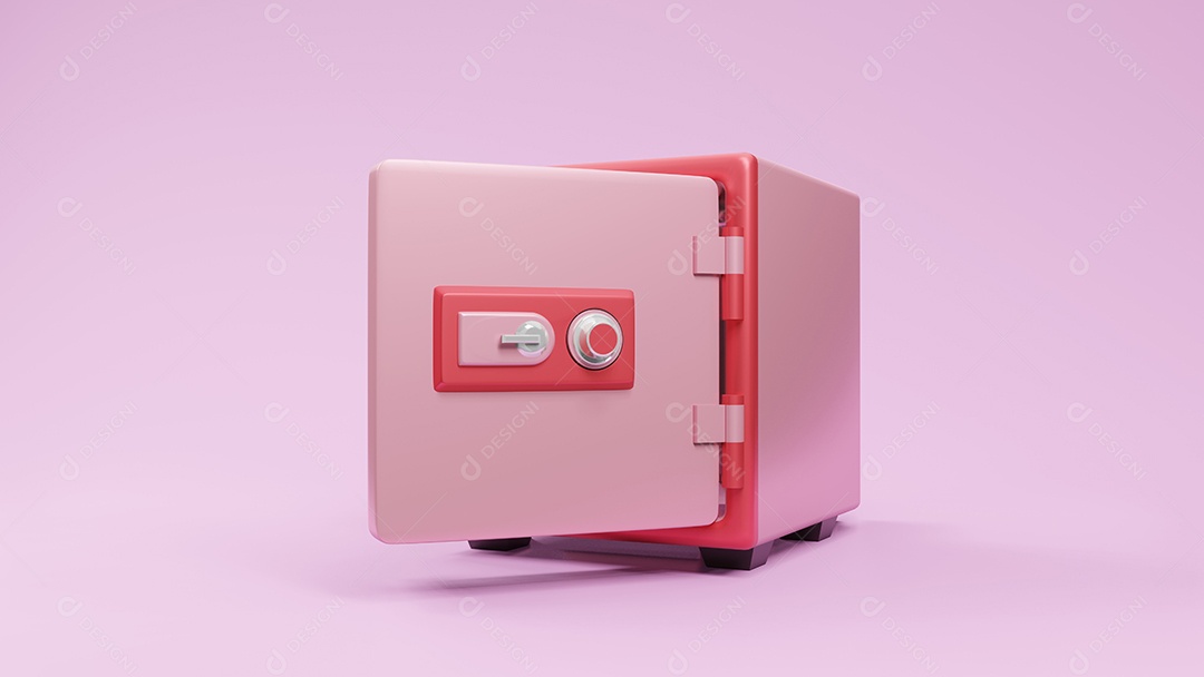 Renderização 3d de exibição de fonte de caixa segura.