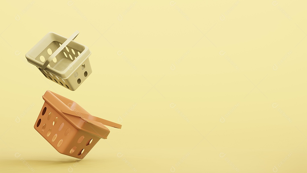 Renderização 3d de loja de plástico de cesta de compras vazia.