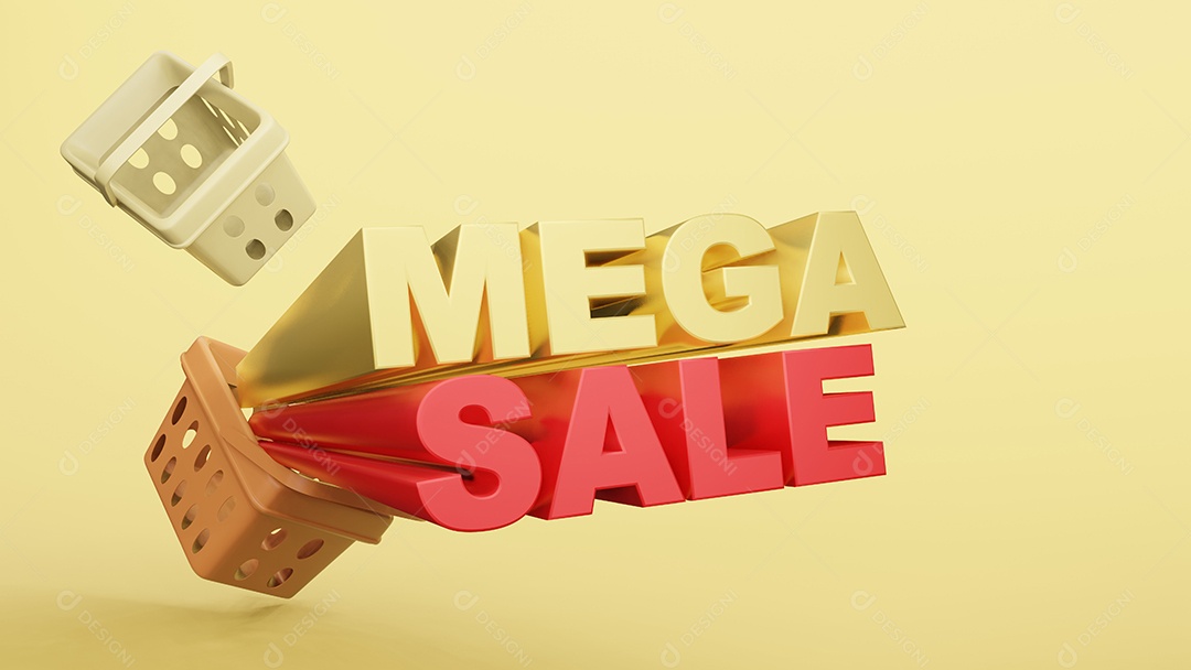 loja de plástico de cesta de compras vazia com renderização em 3d de venda final de redação.