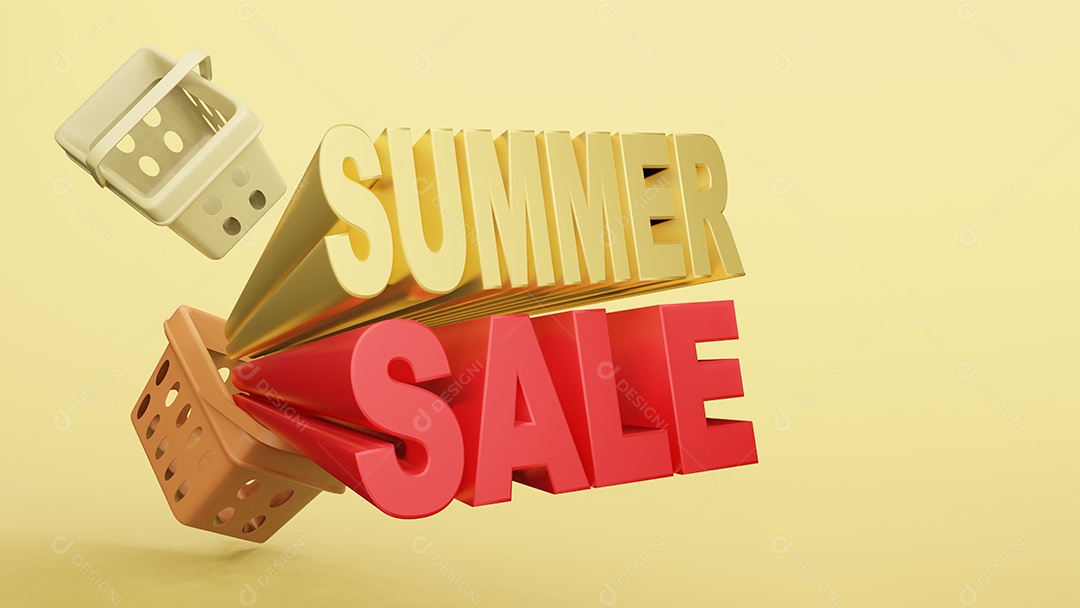 loja de plástico de cesta de compras vazia com renderização em 3d de venda de verão.