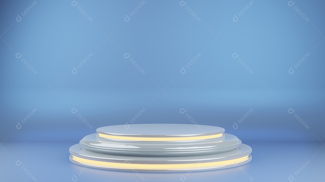 Cena do pódio do palco para a cerimônia de premiação iluminada com holofotes. Conceito de cerimônia de premiação. Cenário de palco. renderização em 3D