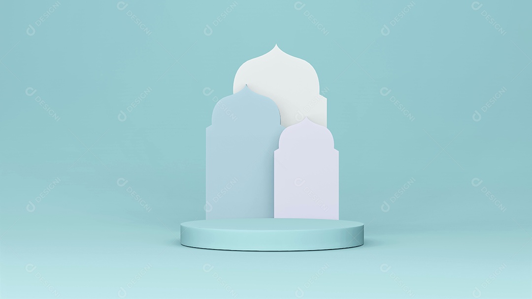 Cenário de palco de pódio de palco com arco árabe. renderização em 3D