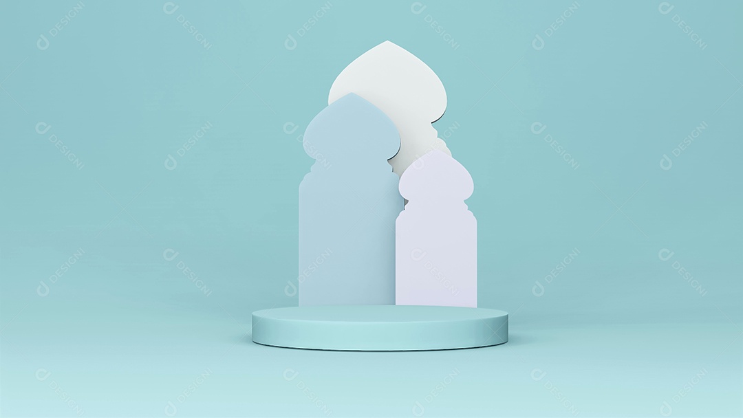 Cenário de palco de pódio de palco com arco árabe. renderização em 3D