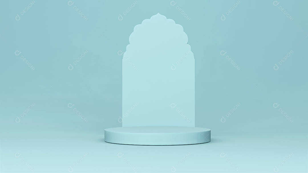 Cenário de palco de pódio de palco com arco árabe. renderização em 3D