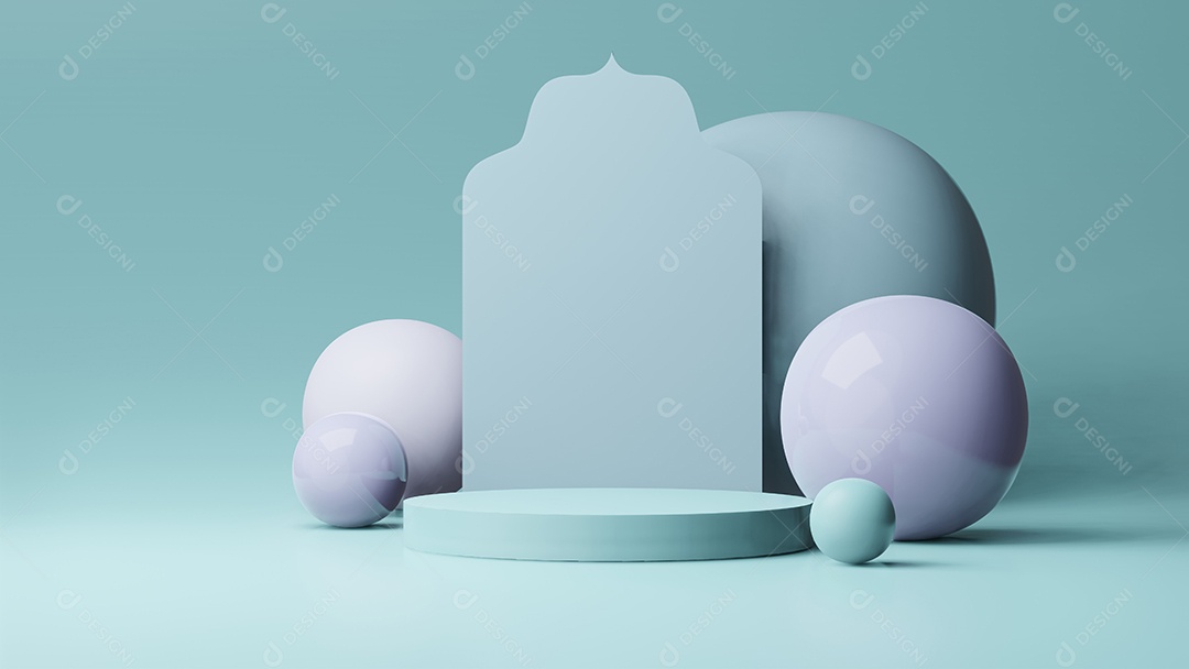 Cenário de palco de pódio de palco com arco árabe. renderização em 3D