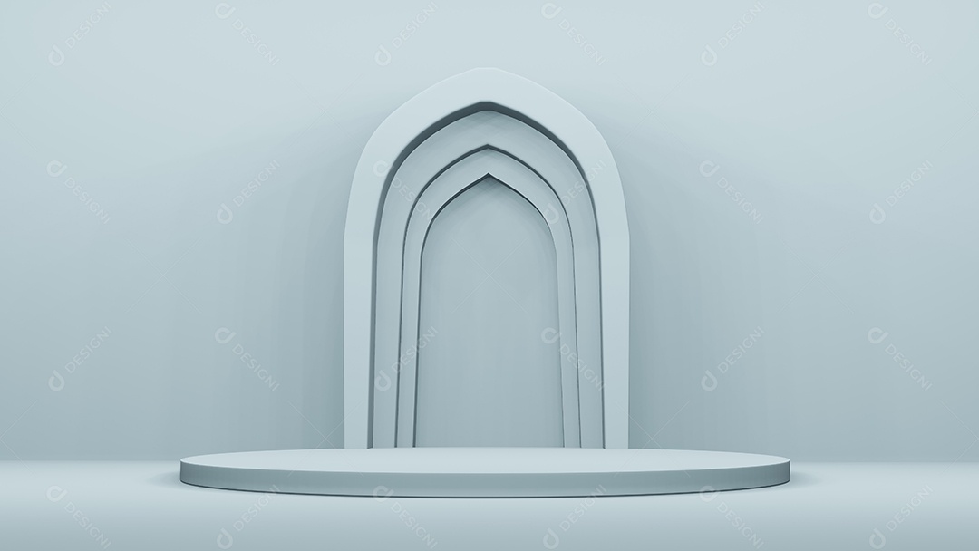 Cenário de palco de pódio de palco com arco árabe. renderização em 3D