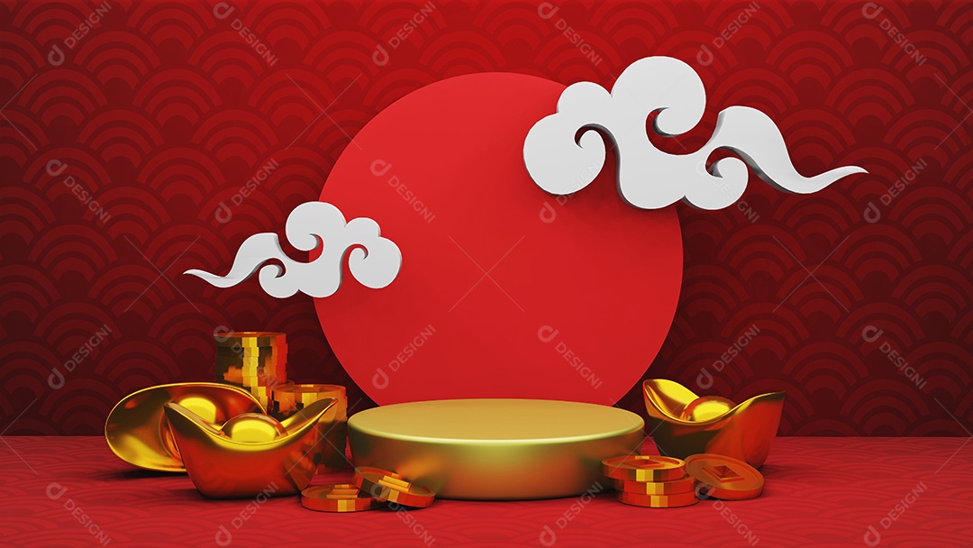 Cenário de palco de palco de palco estilo chinês. renderização em 3D
