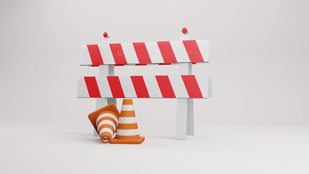 Renderização em 3d de cones de estrada de cones de trânsito