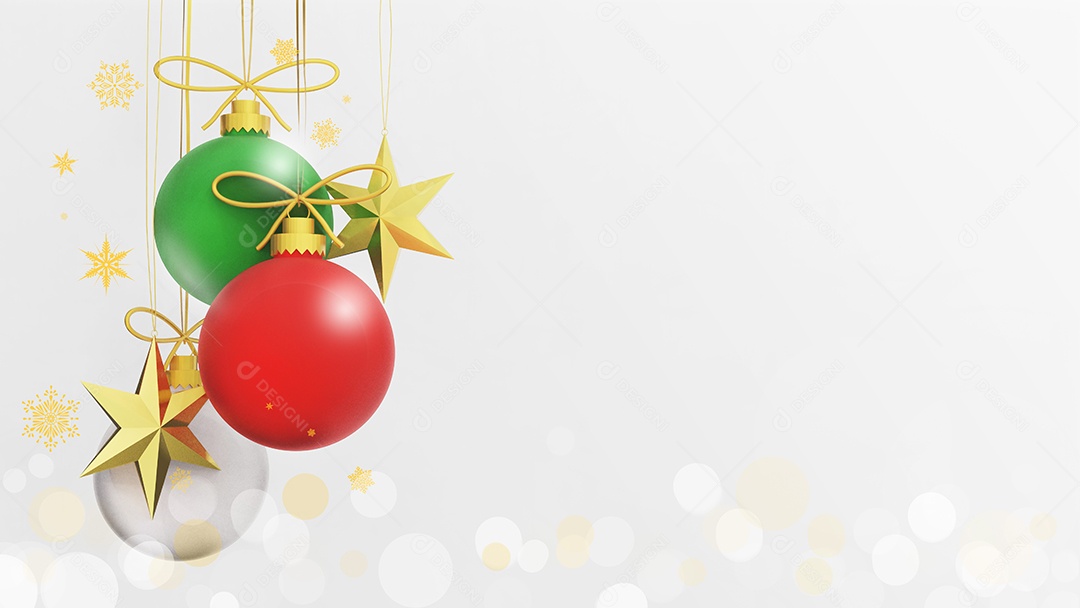 Bolas de Natal com flocos de neve no fundo branco. 3d renderizaçãoc