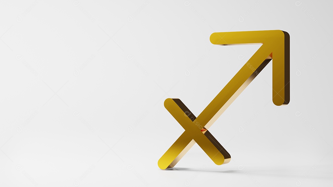 símbolo do zodíaco SAGITÁRIO assina ouro no fundo branco renderização em 3D