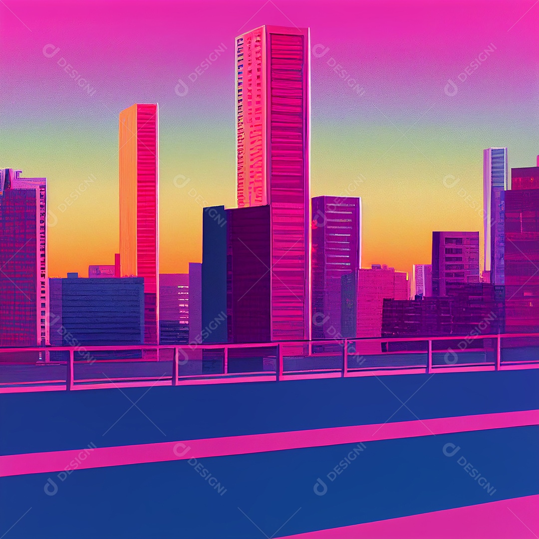 Resumo da paisagem urbana no estilo pop da cidade retrowave, cyberp moderno