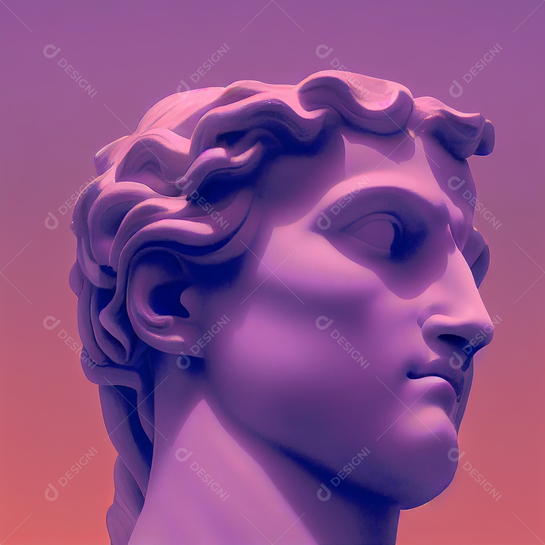 Escultura de deus grego em design pop da cidade retrowave, estilo vaporwave