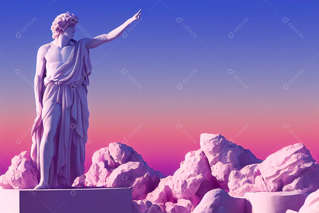 Escultura de deus grego em design pop da cidade retrowave, estilo vaporwave