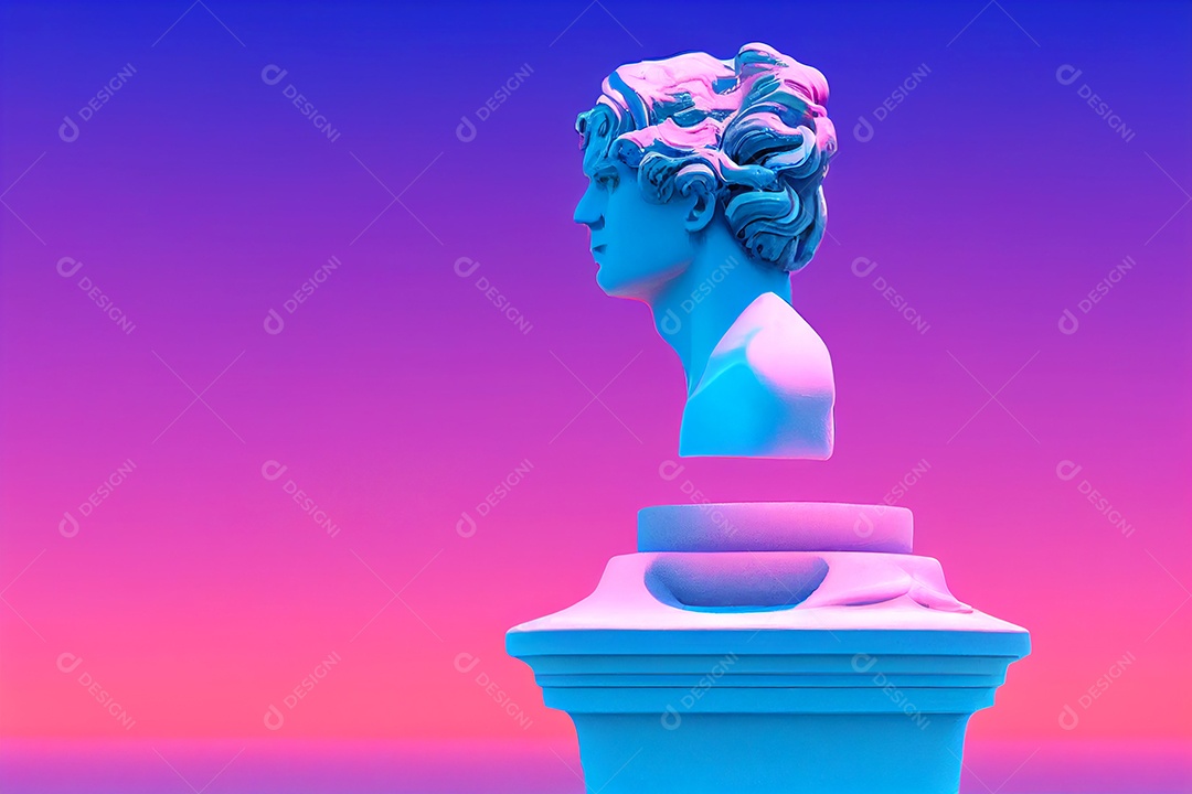 Escultura de deus grego em design pop da cidade retrowave, estilo vaporwave