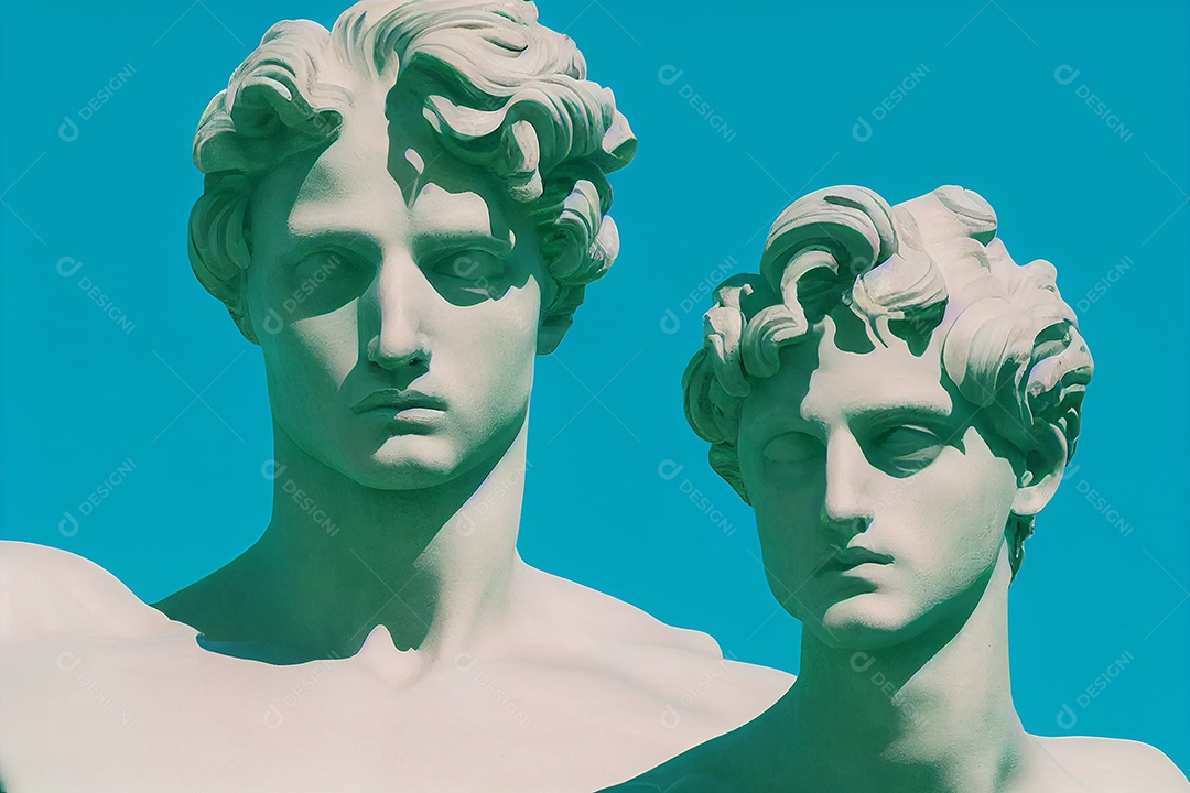 Escultura abstrata de deus grego em design pastel retrowave pop