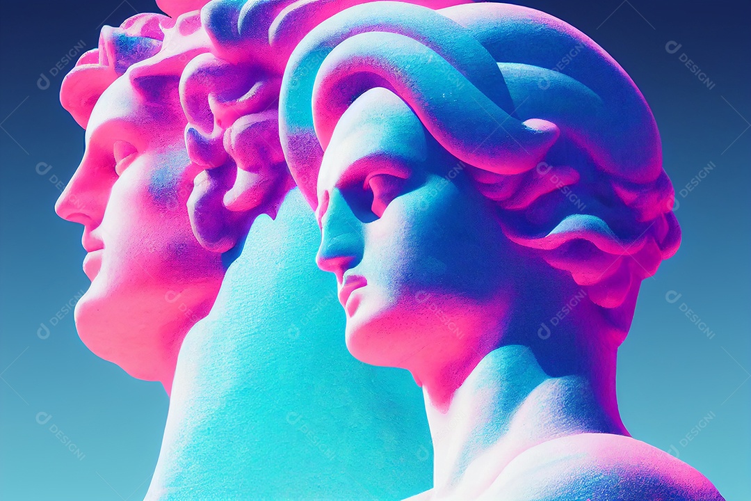 Escultura de deus grego abstrato em design pop de cidade retrowave