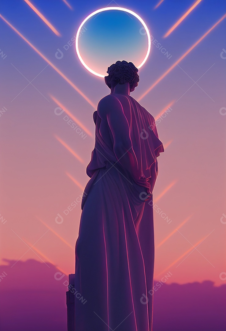 Escultura de deus grego abstrato em design pop de cidade retrowave