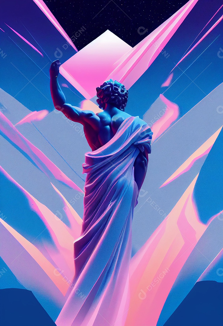 Escultura de deus grego abstrato em design pop de cidade retrowave