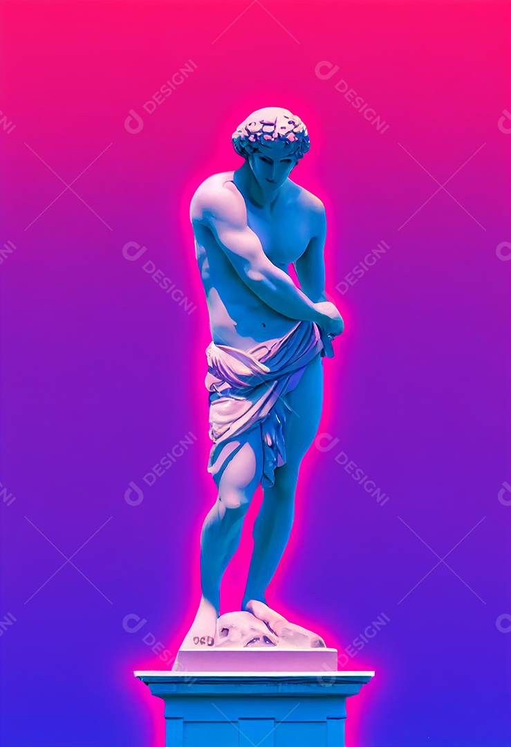 Escultura de deus grego abstrato em design pop de cidade retrowave, vapor