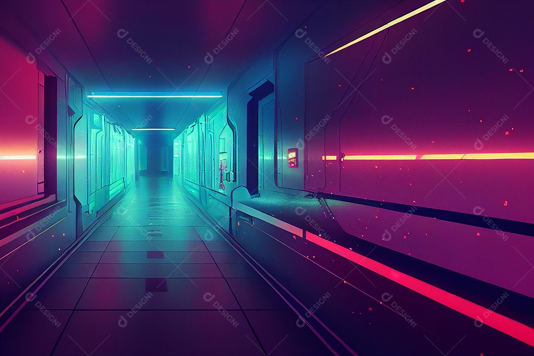 Quarto escuro do corredor futurista abstrato da ficção científica na estação espacial