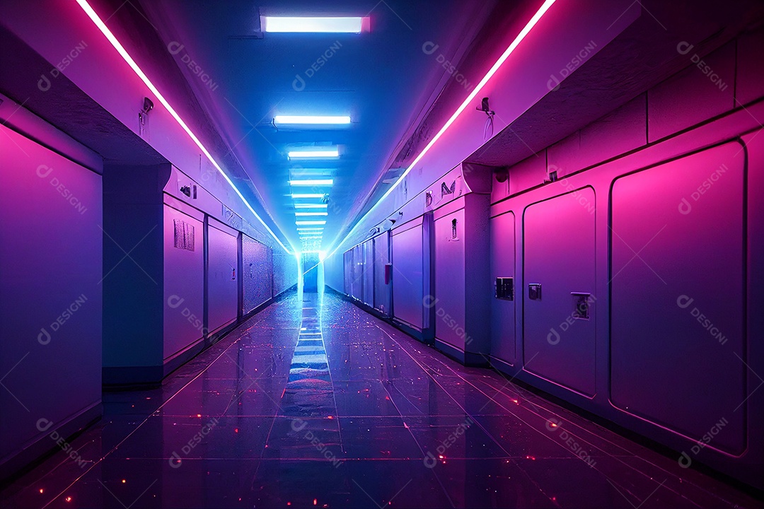 Quarto escuro do corredor futurista abstrato da ficção científica na estação espacial