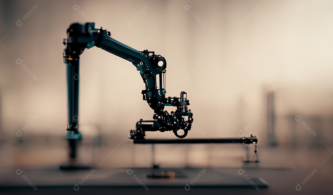 Automação de braço robótico de máquina industrial em segundo plano de fábrica