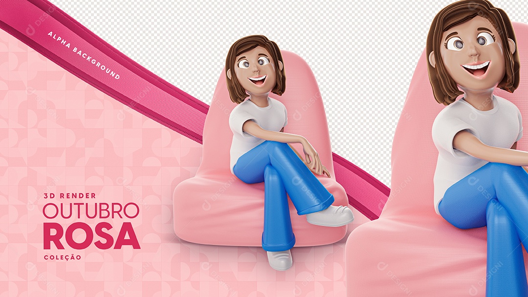 Elemento 3D Personagem Mulher Com Camisa Rosa Outubro Rosa PSD