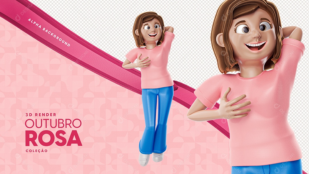 Elemento 3D Personagem Mulher Com Camisa Rosa Outubro Rosa PSD