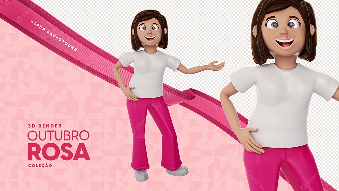 Elemento 3D Personagem Mulher Com Camisa Rosa Outubro Rosa PSD