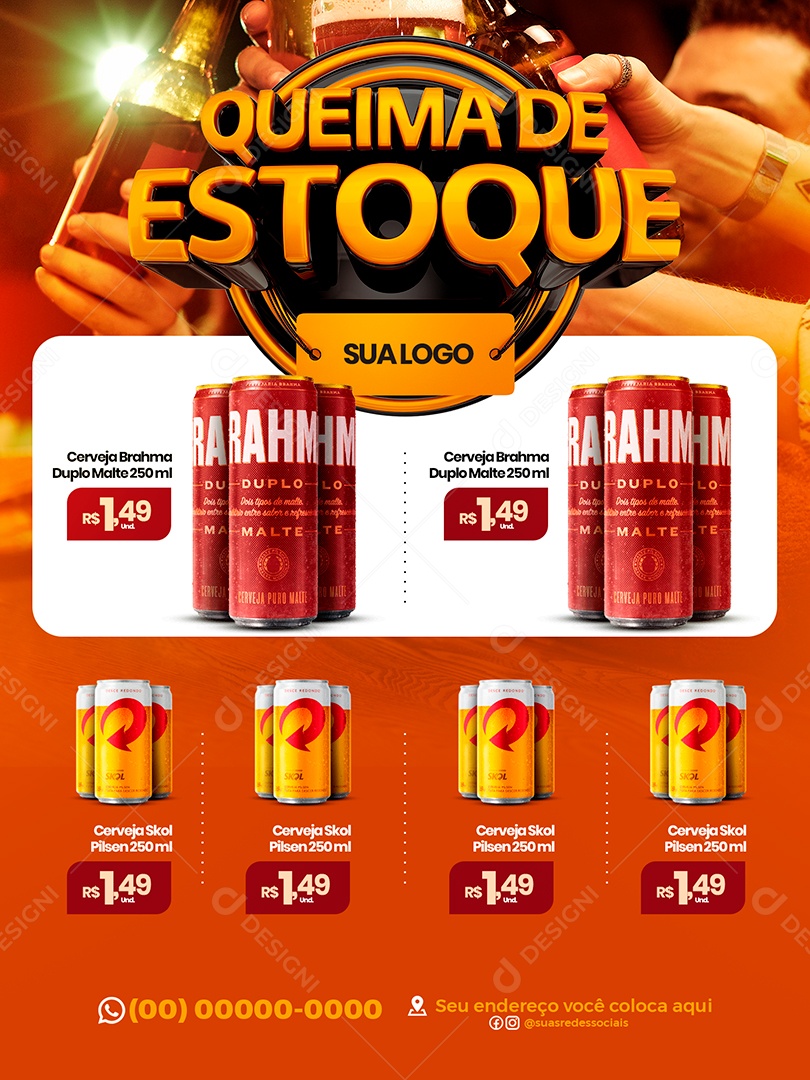 Encarte Queima de Estoque Distribuidora Brahma Cerveja Social Media PSD Editável