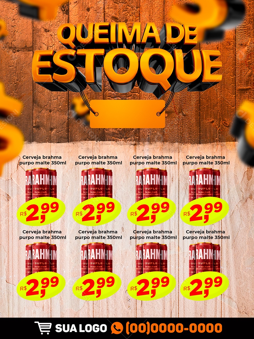 Encarte Queima de Estoque Distribuidora Brahma Cerveja Social Media PSD Editável