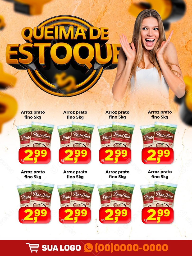 Queima de Estoque produtos Encarte Supermercado Social Media PSD Editável