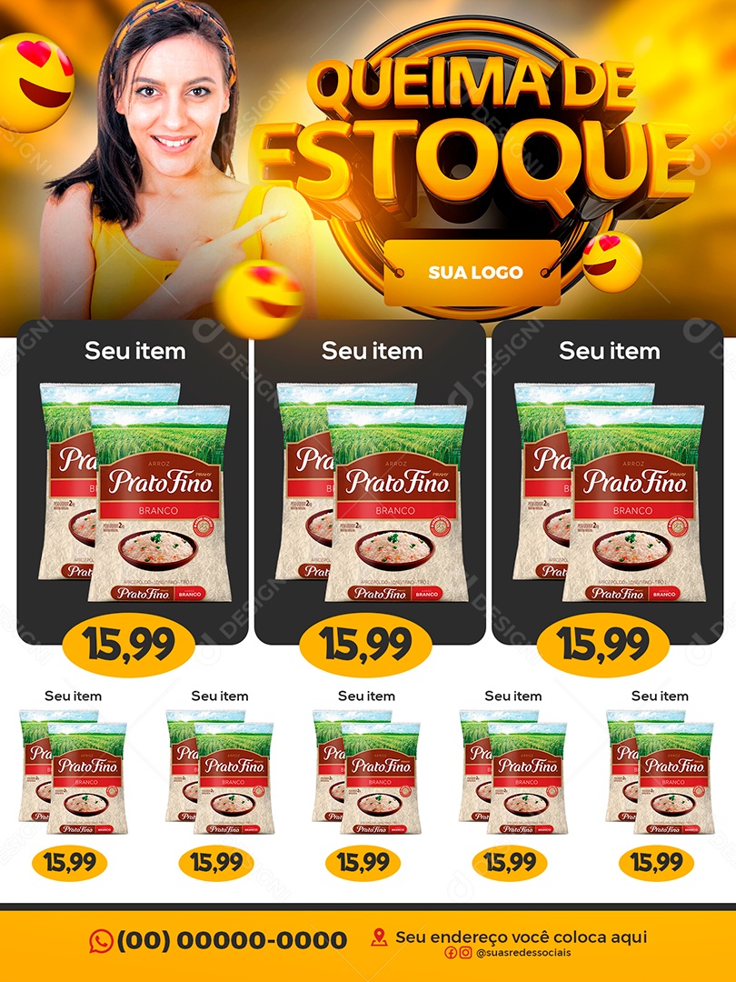 Queima de Estoque produtos Encarte Supermercado Social Media PSD Editável