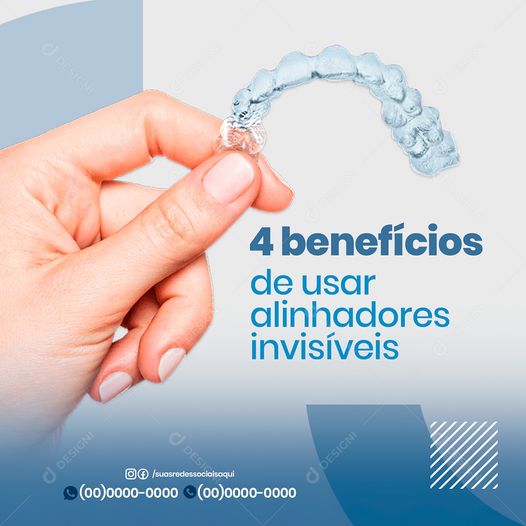 Quatro Benefícios de usar alinhadores invisíveis Dentista Social Media PSD Editável