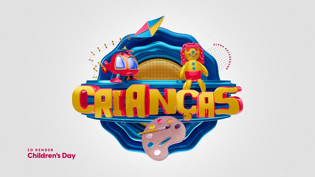 3D Stamp Composition Children's Month Commemorative Date PSD