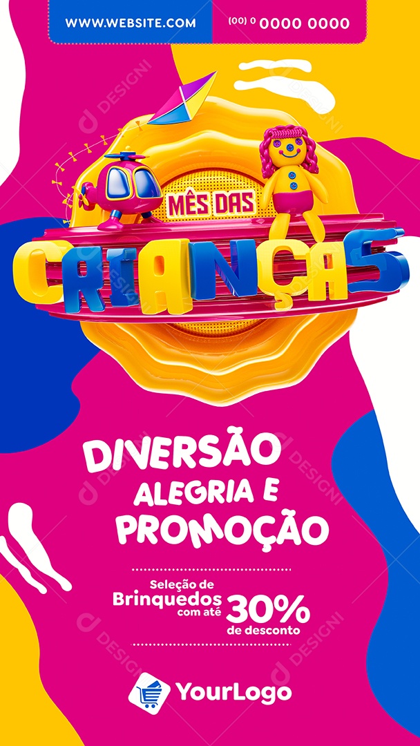 Promoções Mês Das Crianças Diversão e Alegria Promoção Social Media PSD Editável