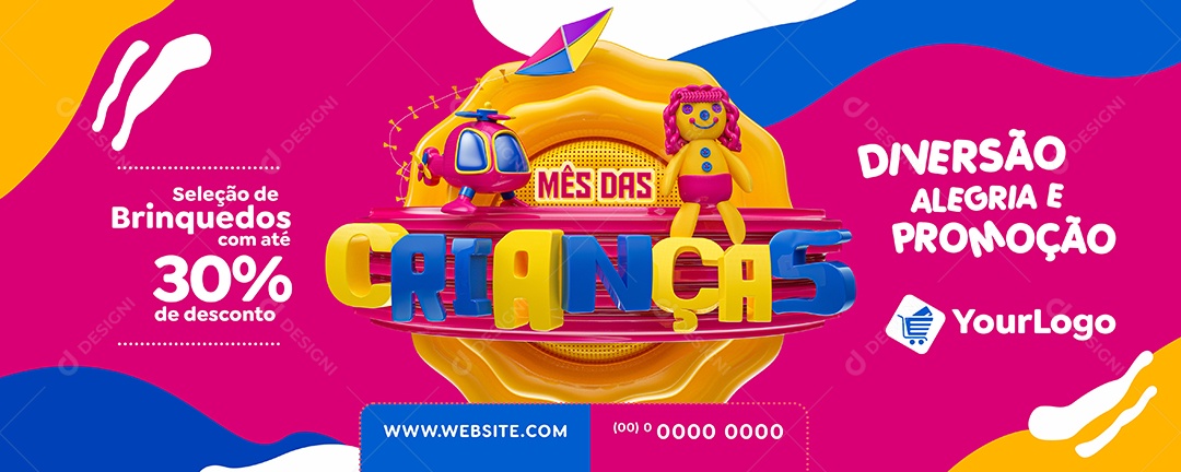 Promoções Mês Das Crianças Diversão e Alegria Promoção Social Media PSD Editável