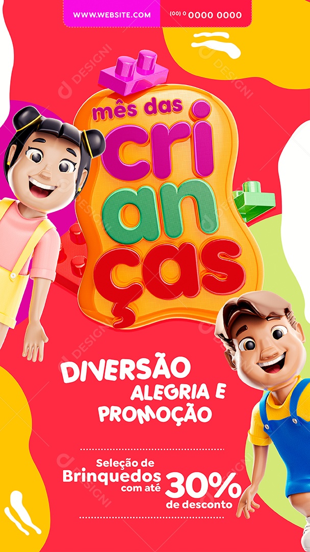 Mês Das Crianças Muita Diversão Alegria e Promoções Social Media PSD Editável