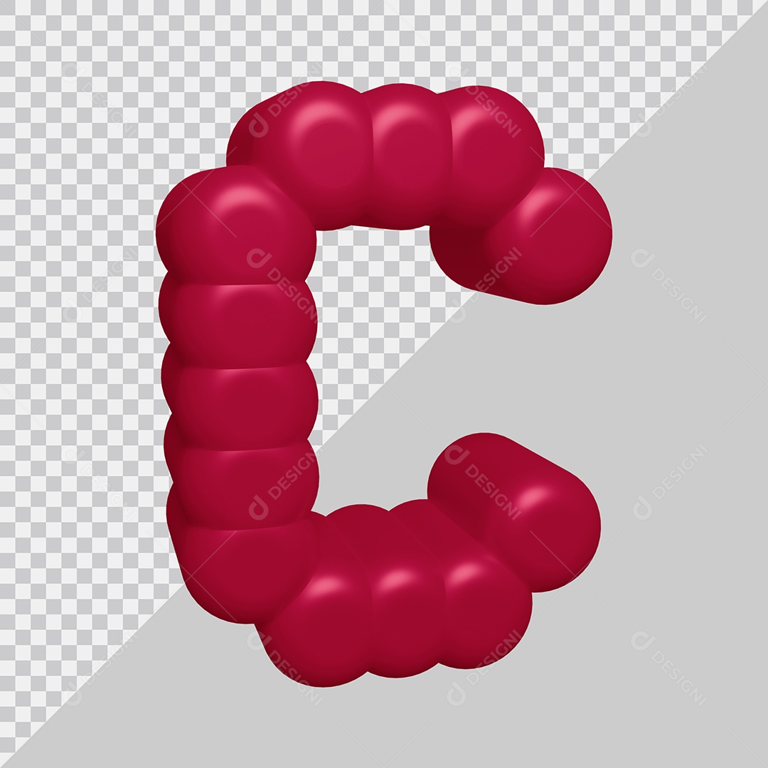letra C Vermelha 3D Texturizadas Para composição PSD