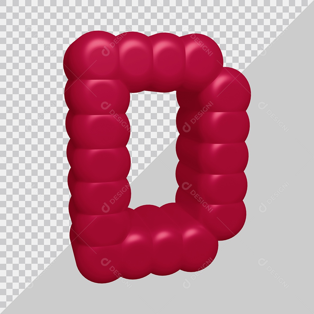 letra D Vermelha 3D Texturizadas Para composição PSD